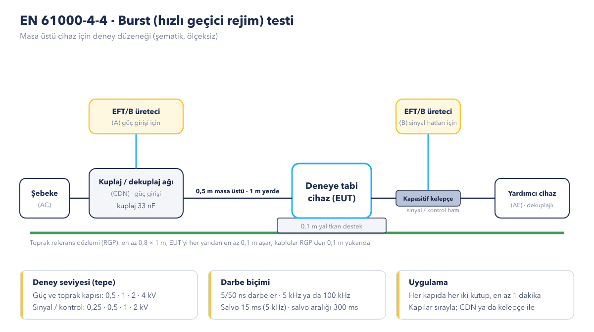 EN 61000-4-4 burst testi düzeneği (şematik)